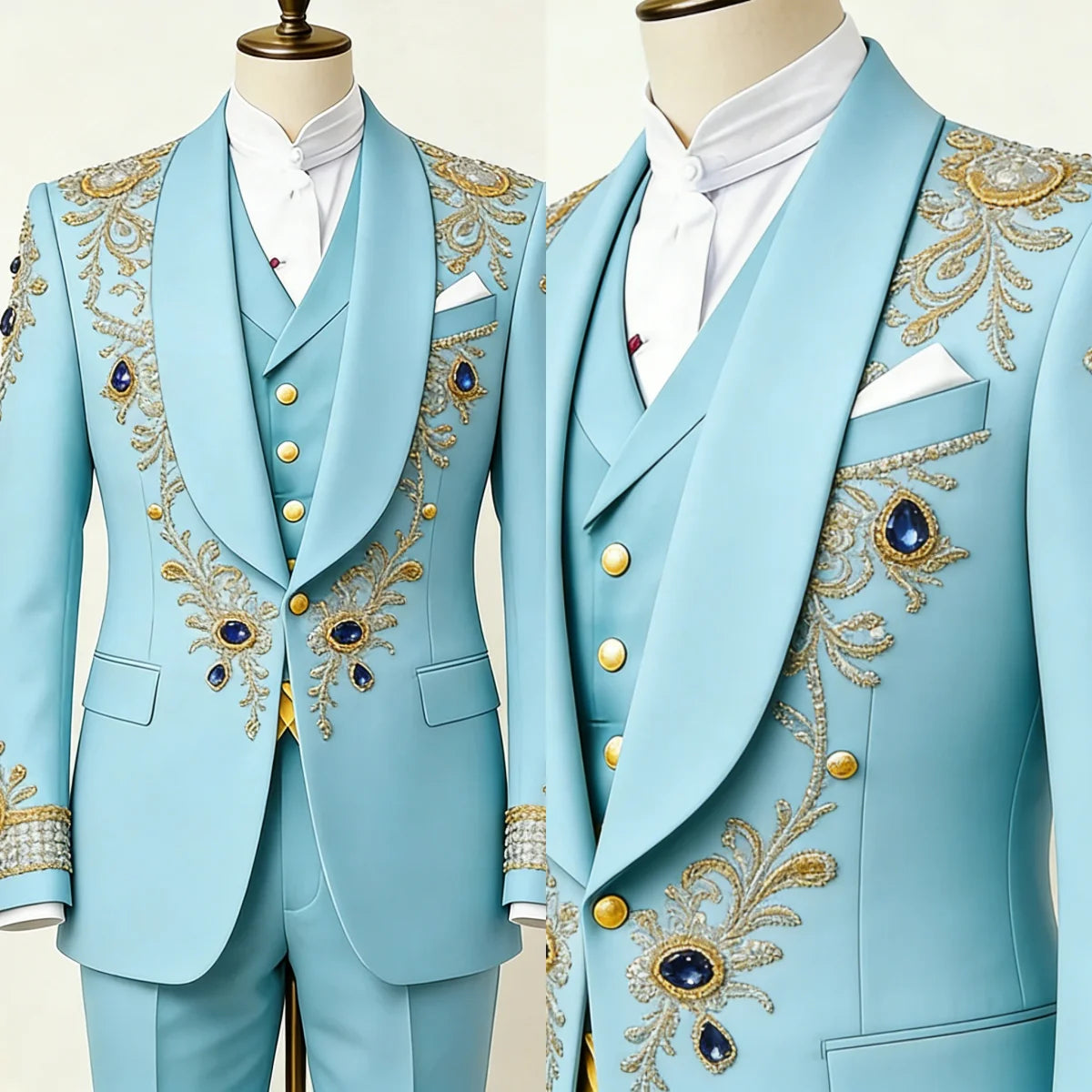 Luxury Crystals Men's Suits Shawl Lapel One Button Prom Male Party Pant Sets 2 Pieces Customized  Trajes Para Hombre