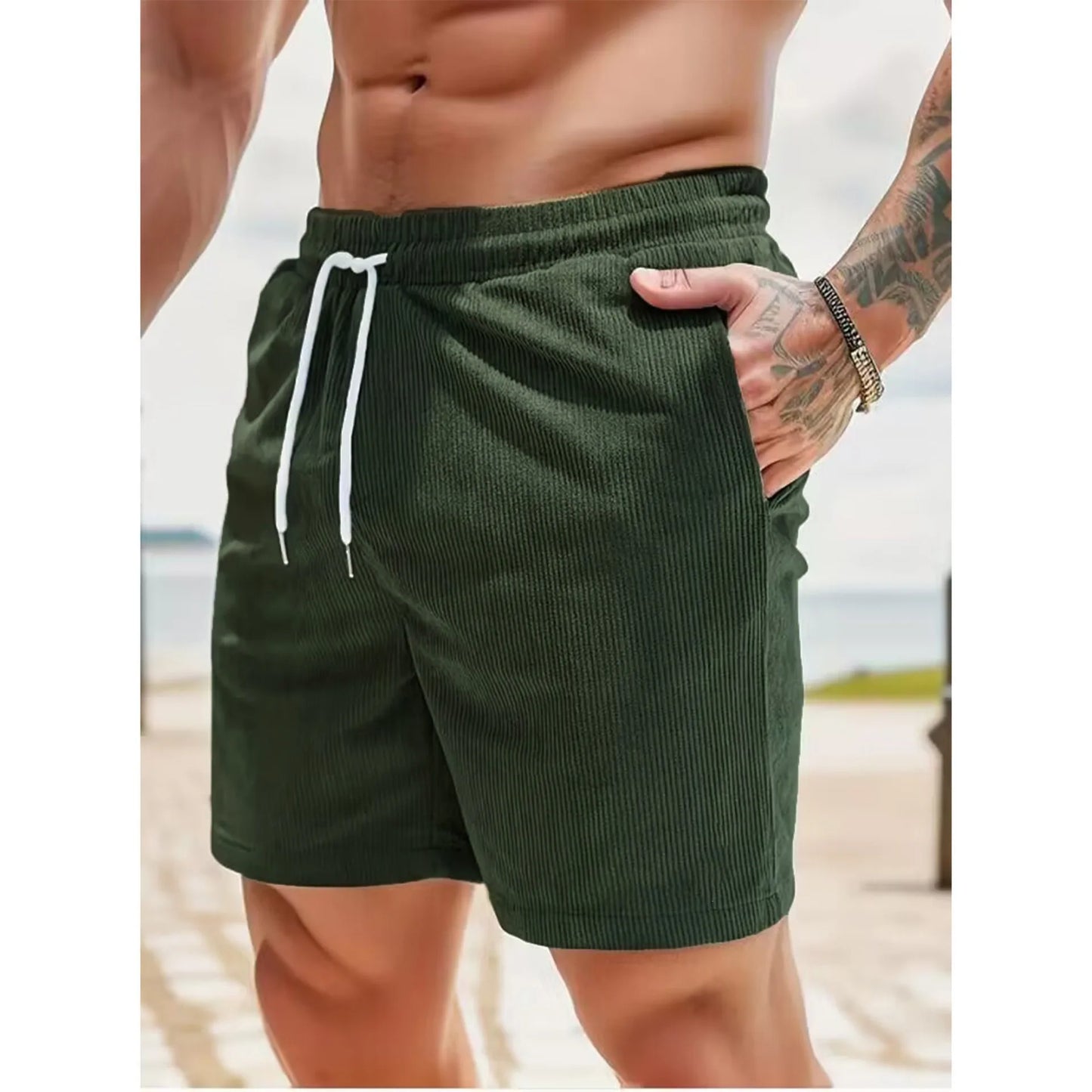 2026 Summer Men Corduroy Shorts Casual Lightweight Loose fit Men's Beach Board Shorts Short Pants Trousers