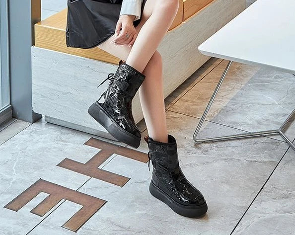 White Half High Waterproof Women's Snow Boots Lace-up Goth Plush Warm Quality on Offer Y2k Padded Large Size Hot Ladies Shoes