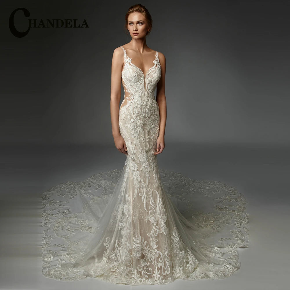 CHANDELA Lace Appliques Mini Corset Wedding Dress Cut-out Detachable Sleeves vestidos de noiva After Party A-line Customised