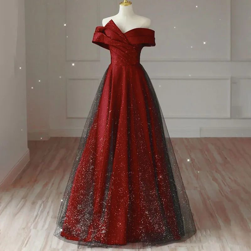 Toasting Dress Bridal Evening Dresses 2026 New Red Wedding Dress High-End Off-shoulder Wedding French Engagement Dress for Women