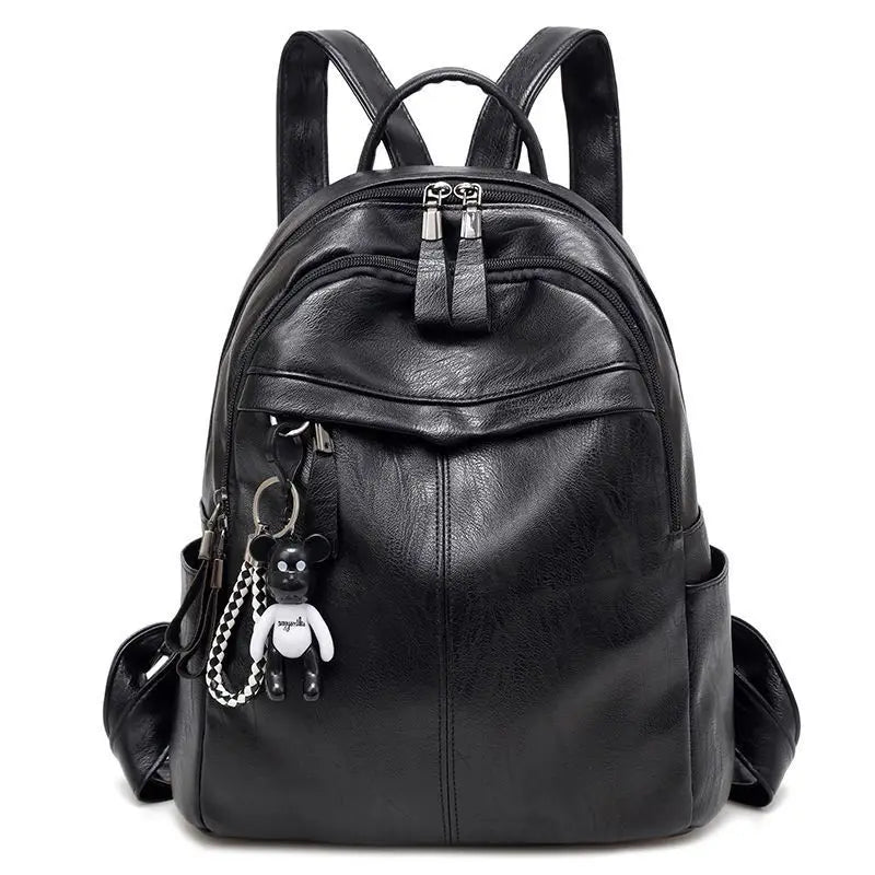 Women's Large Capacity Soft Leather Backpack Fashionable Street Style Travel Bag 2025 New Korean Version Trendy Ladies Bag