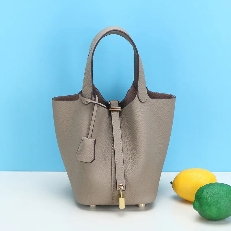 Fashion Classic Womens Bucket Bags Leather Lady Hand Bags High Quality Genuine Leather Luxury Ladies Top Handle Handbags