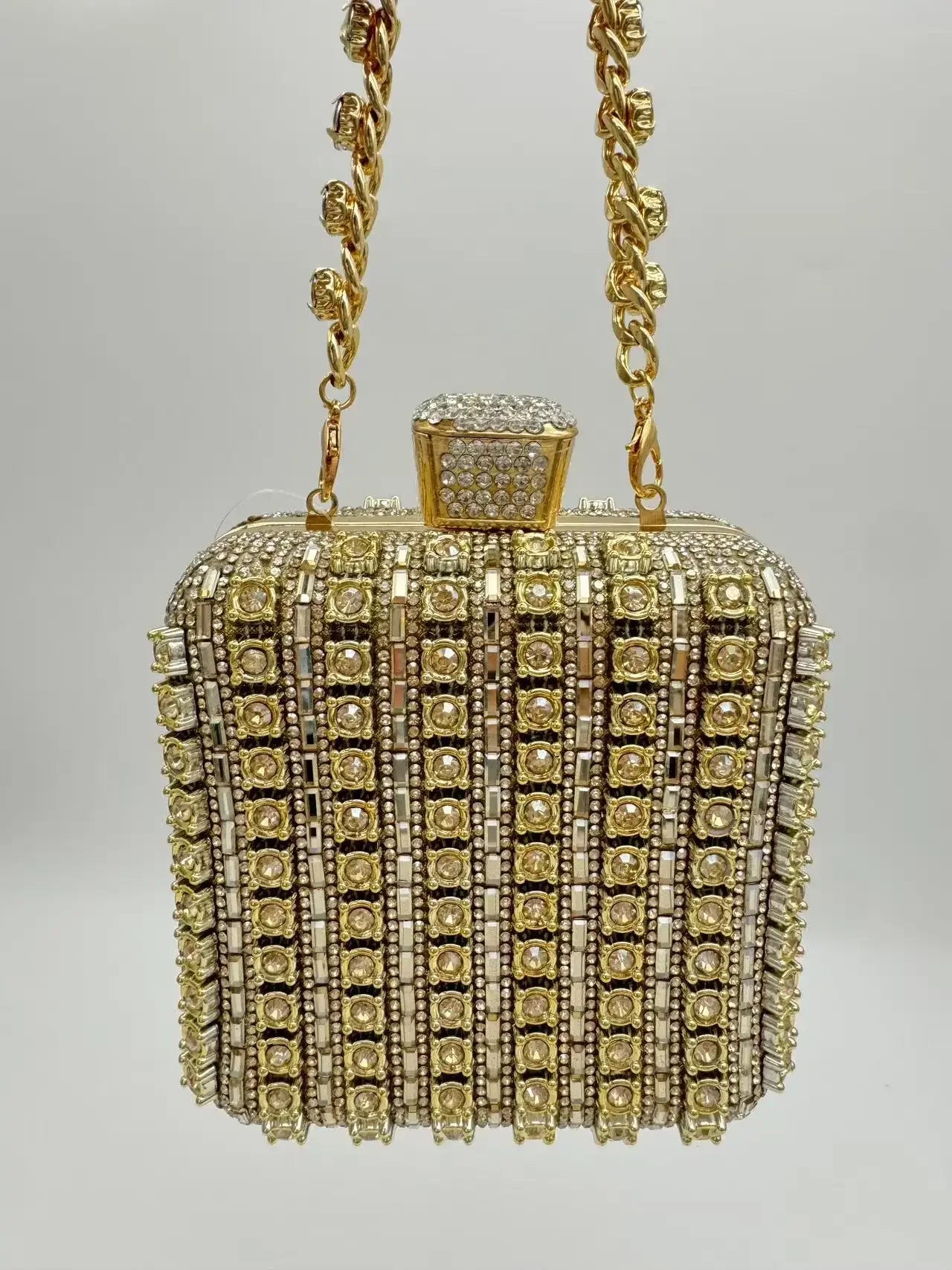 Handmade Diamond Encrusted Square Clutch Evening Bag Small Size Portable Sparkling Polyester Fiber Dinner Bag for Women