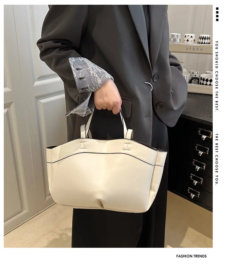 Solid Color Soft Leather Handbag Women Single Shoulder Tote Bag, Large Capacity Commuting Set Handbags Shopping Cross Body Bags