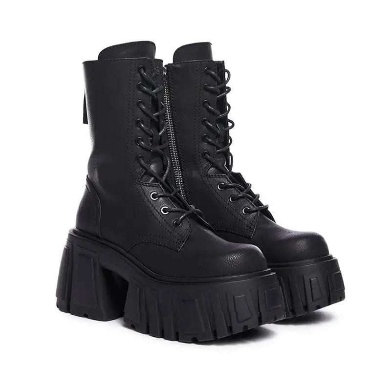 2025 New Women Super High 10cm Shoes Woman Thick-Soled British Style Punk Fashion Platform Thigh High Boots Chunky Heel Pumps
