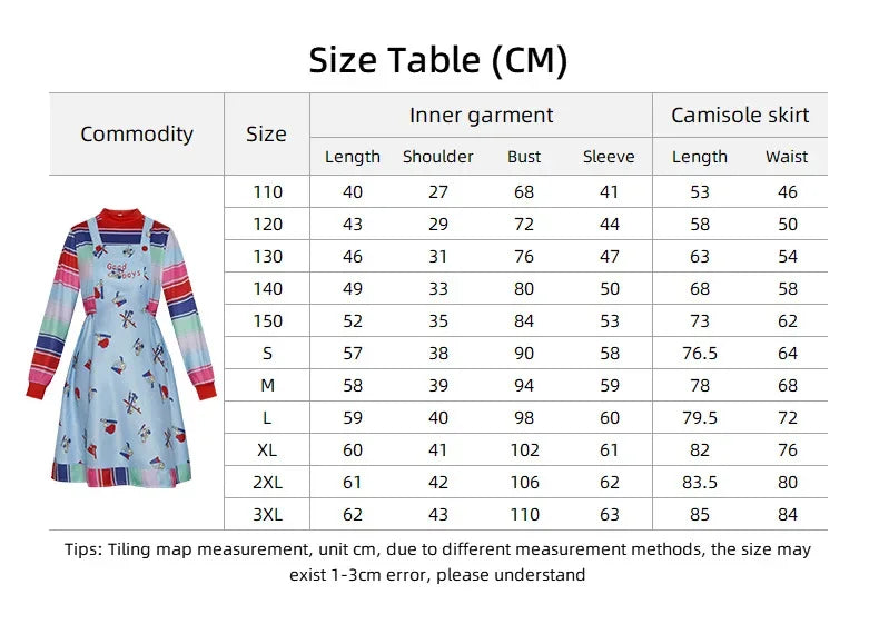 Movie Chucky Cosplay Costume Adult Unisex Dress Top Overall Pants Suit Halloween Uniform Outfit Performance