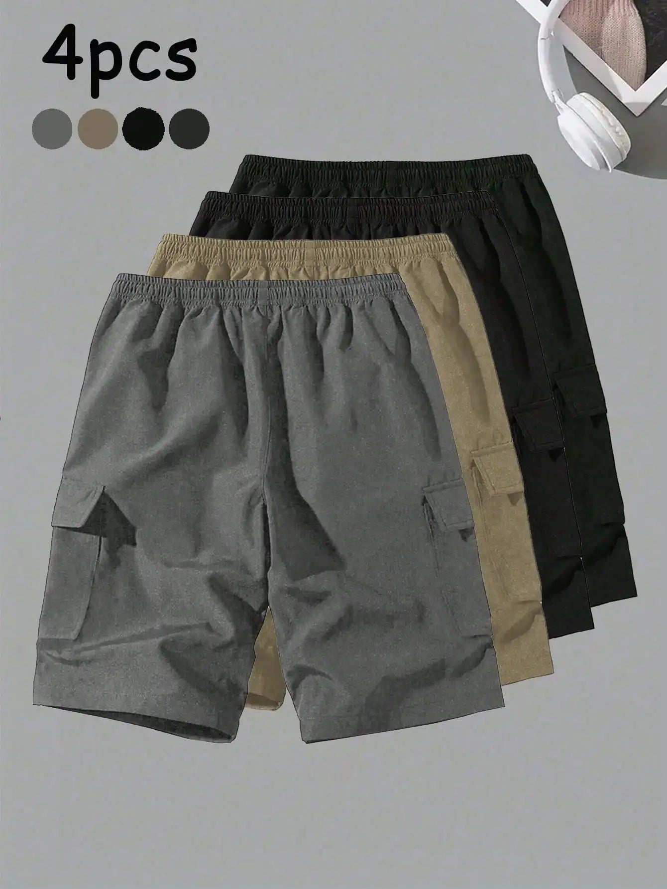 4 Pcs Men's Casual Breathable Cargo Shorts Summer Outdoor Bermuda Shorts