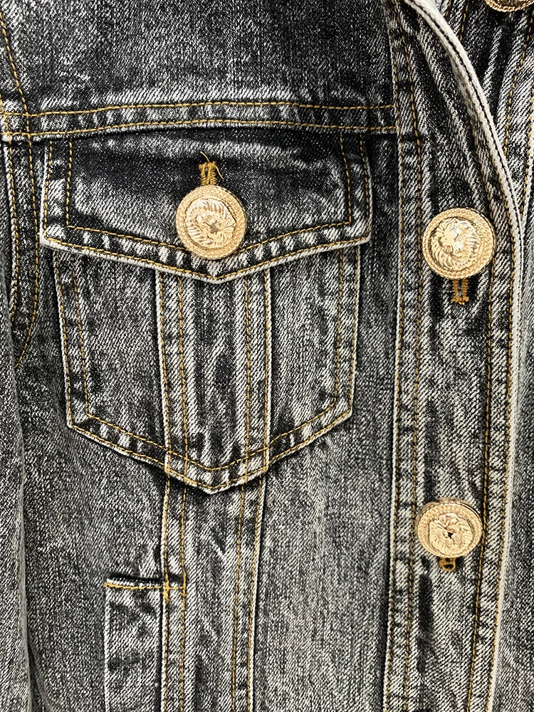HIGH STREET Newest 2026 F/W Designer Fashion Women's Lion Buttons Stone Wash Denim Jacket