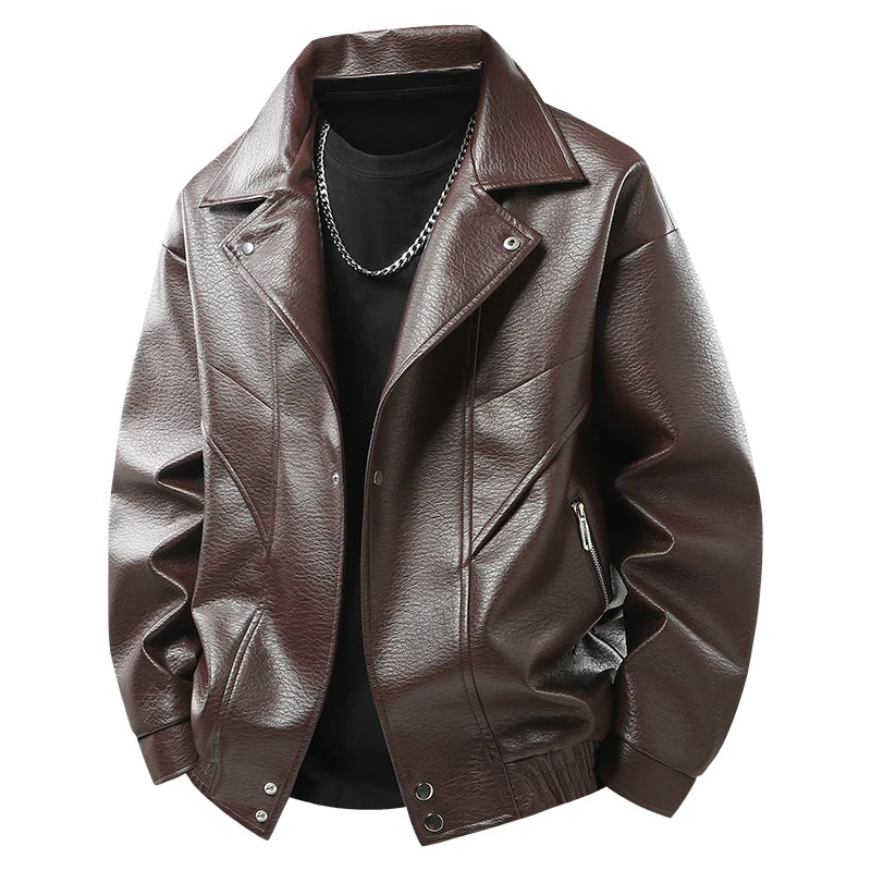 Leather Jacket Autumn Winter Outdoor Comfortable Warm Breathable Men's Jacket Sports Fitness Running Leisure Handsome Imitation