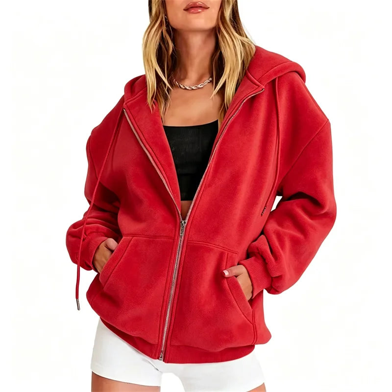 Spring Autumn Winter Fashion Zipper Hoodies Women Cardigan Coat Daily Long Sleeve Tops Versatile Casual Hoodies Women Sweatshirt