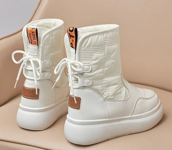 White Half High Waterproof Women's Snow Boots Lace-up Goth Plush Warm Quality on Offer Y2k Padded Large Size Hot Ladies Shoes