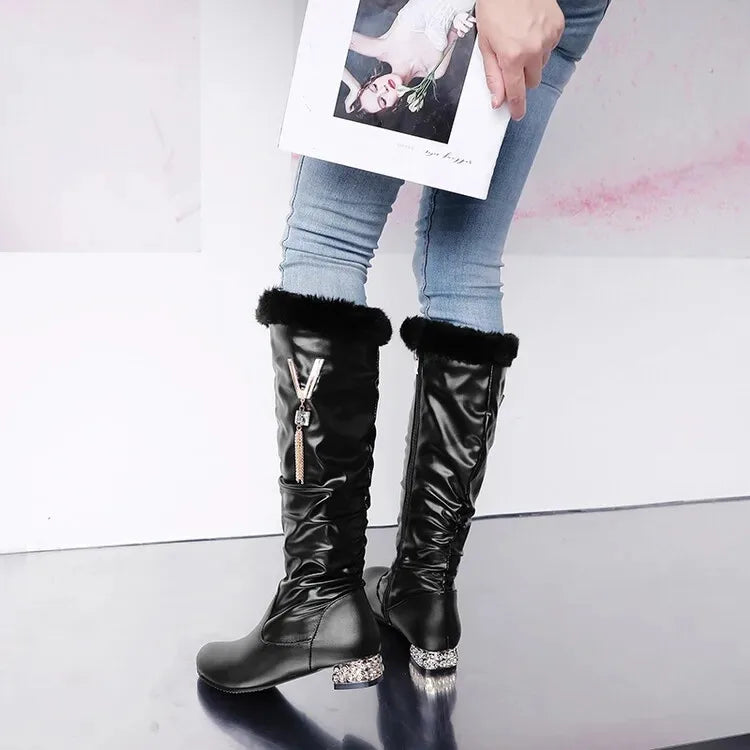 Winter Warm Knee High Boots Women Platform Wedges High Heels Snow Boots Slip on Winter Ladies Shoes White Black Pink 2025