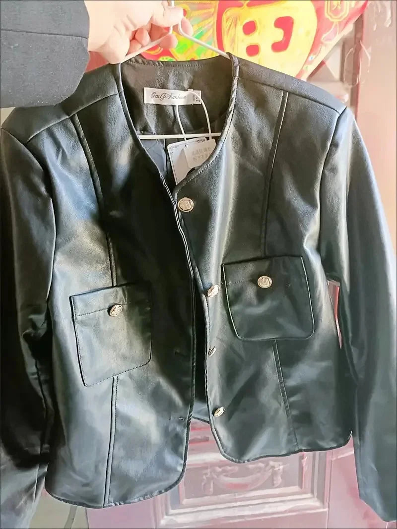 Small Fragrance Leather Jacket Women's Spring Autumn 2026New PU Leather Coat Lady Short High Sense Outerwear Popular Female Tops