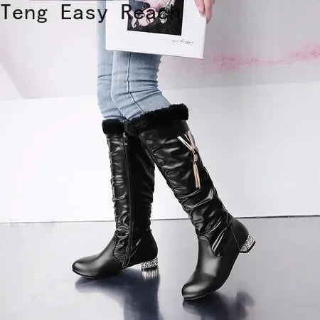 Winter Warm Knee High Boots Women Platform Wedges High Heels Snow Boots Slip on Winter Ladies Shoes White Black Pink 2025