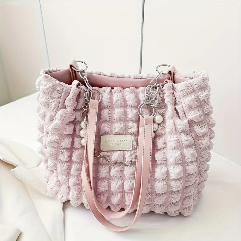 Chic Cloud Tote Bag Large Capacity Nylon Women's Shoulder Bag with Zipper Closure Polyester Lining, Perfect for Commuting Outing