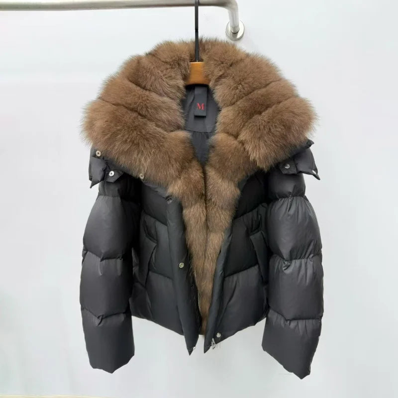 Winter new women's large furCollar thickened warm white gooseDown coat y2k high-quality fashionable detachable sleeveDown jacket