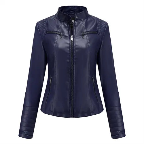 2026 Women's Bright Red V-neck Leather Jacket, Fashion Slim PU Coat, Black Short Outerwear Asia Size XS S M L XL XXL