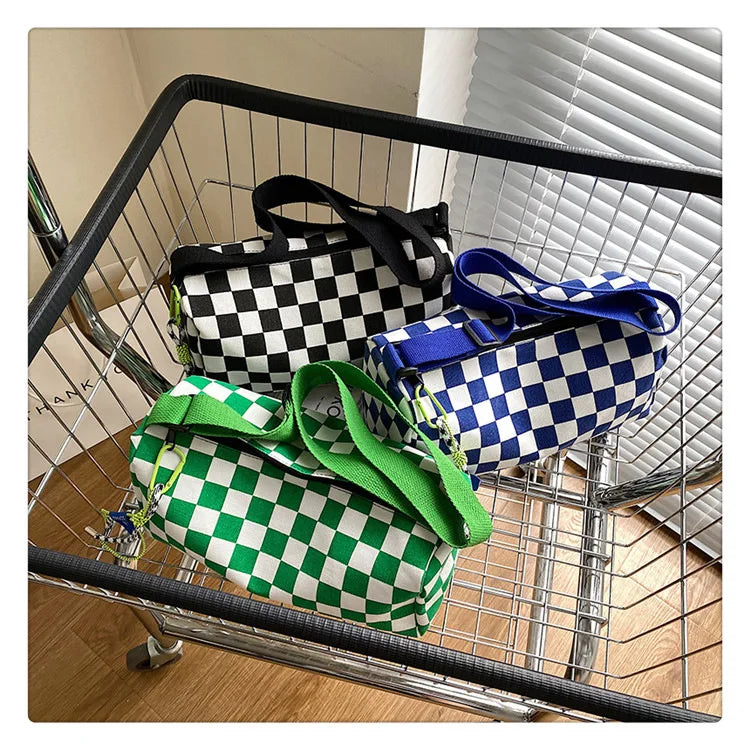 Plaid Shoulder Bag for Women Handbag CrossBorder Canvas Leisure  Fashion Bag Ladies Embroidered Han Female Pocket Purse