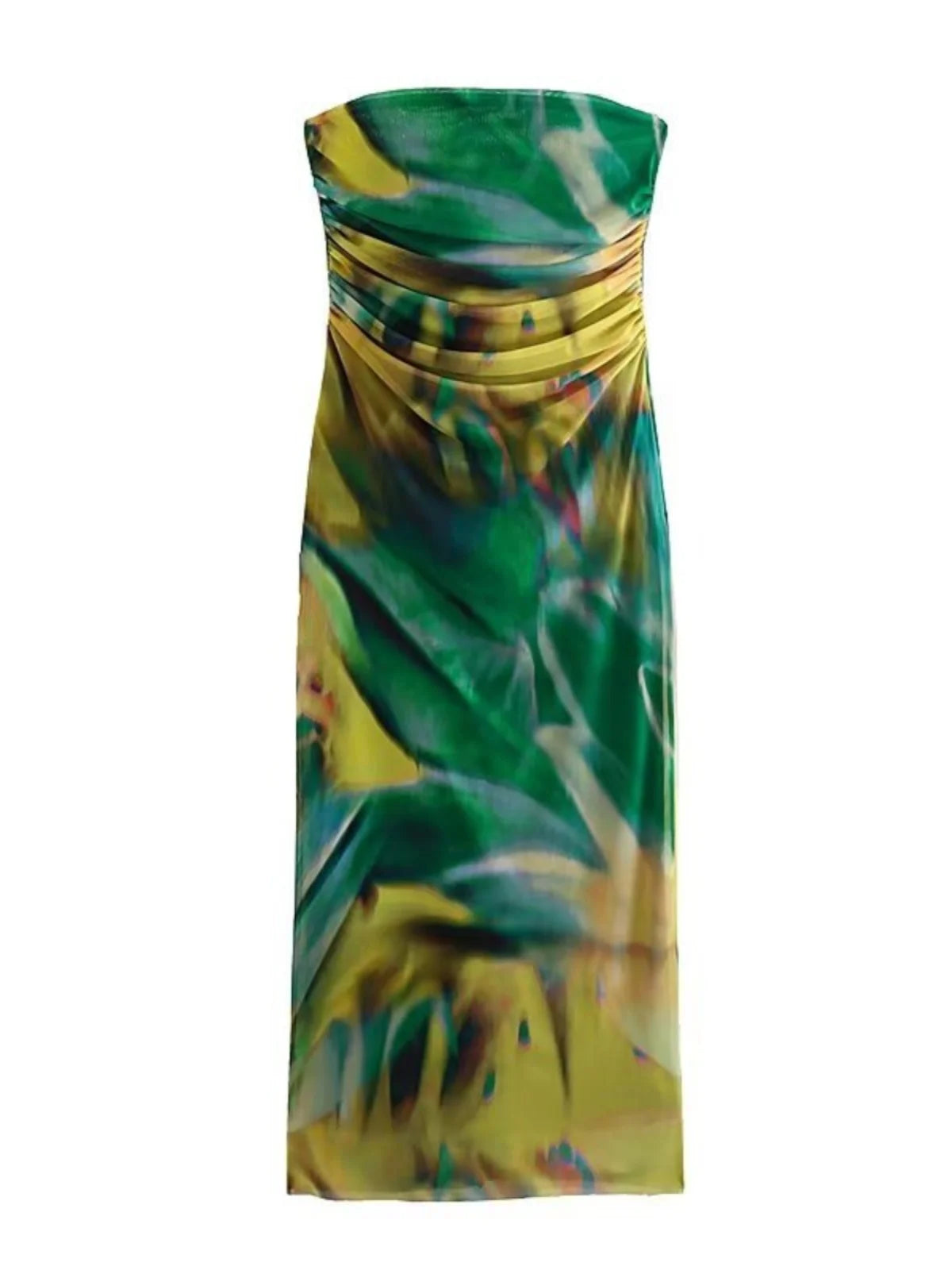 Sexy Strapl Pleated Slim Fit Print Dr Street Sle One oulder Net Wrap around Bodycon Long Skirt for Women Summer 2024