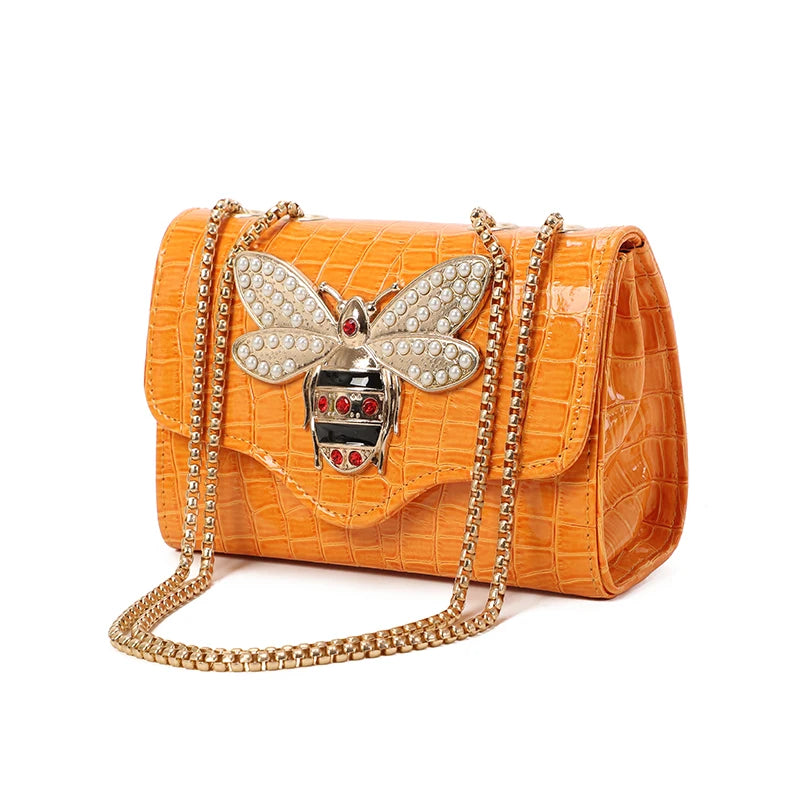 Fashion Luxury Brand Women Handbag 2026 New Retro Bee Female Shoulder Bags Simple High Quality Leather Chain Crossbody Bags