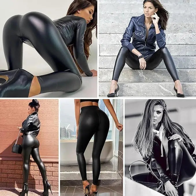 Hot Women PU Leather Leggings Black Leather Pencil Pants Female High Waist Sexy Skinny Thin Leather Trousers Stretchy Leggins