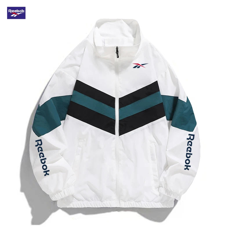 2026 New Skechers Men's Autumn Jacket Set with Fashionable Stripes and Plaid Collar, Spring-Autumn Sporty Casual Windproof Jacke