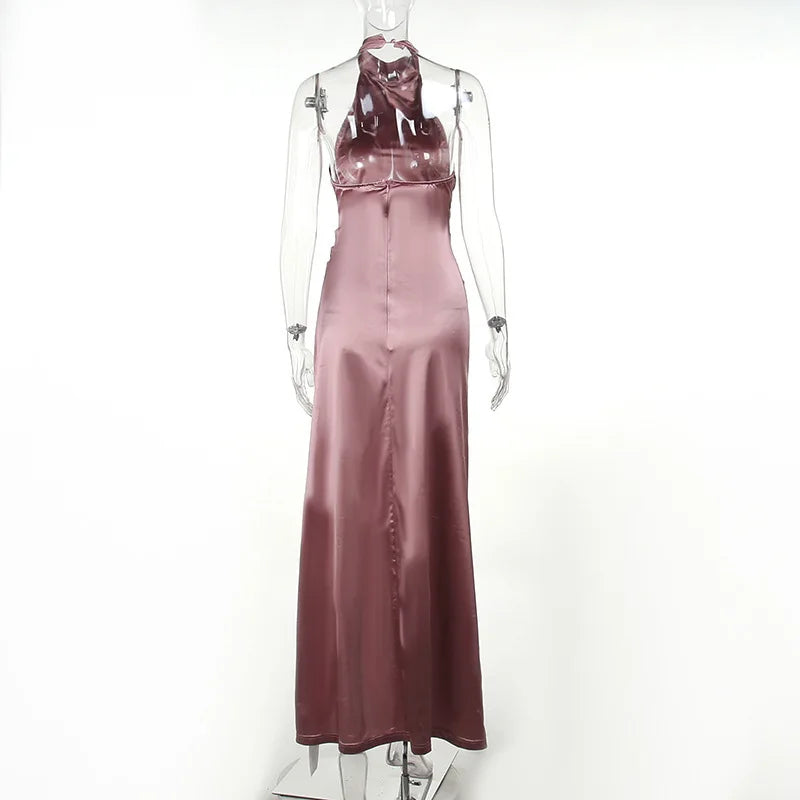 Women Dress Elegant Long Dresses Party Night Dress Women Dresses Woman Female Stand Collar Hanging Neck Sexy Slim Fit Slit