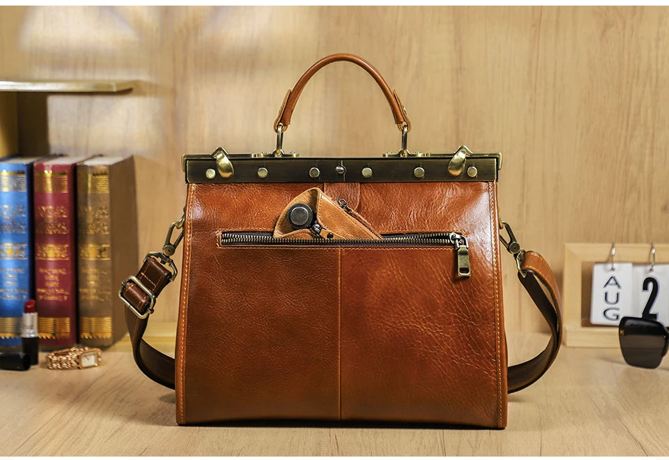 CONTACT'S Genuine Leather Top Handle Bags for Women Sling Shoulder Bags Tote Bag Handbags Metal Frame Female Bags Office Ladies