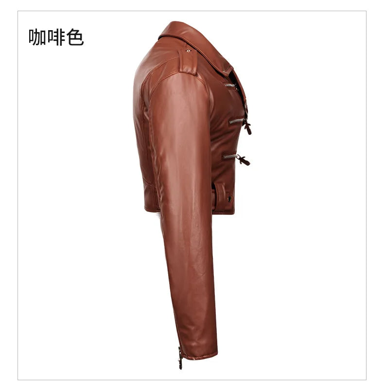 New Women slim short leather jacket plus cotton high waist long sleeve lapel diagonal zipper leather jacket pu motorcycle suit