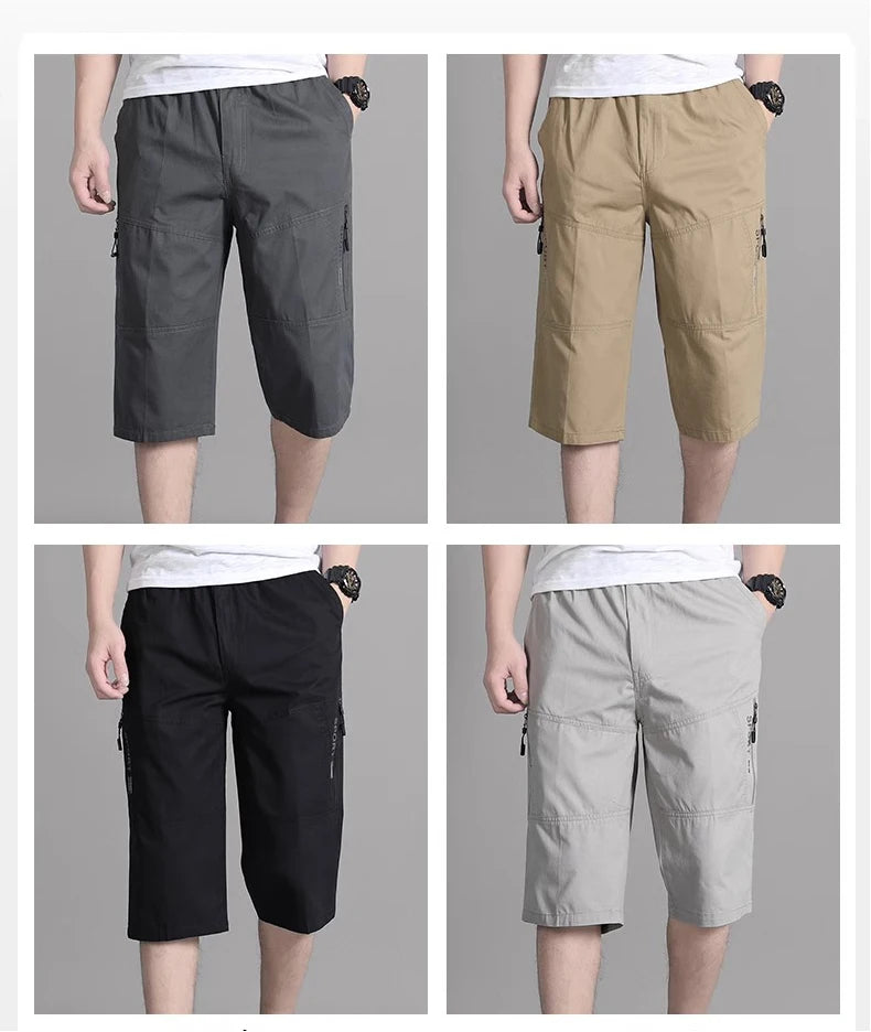 Zipper Pocket Workwear Shorts Mens Knee Cargo Pants 2026 Summer Cotton Shorts Men Climbing Jogger Elastic Waist Sports Work Wear