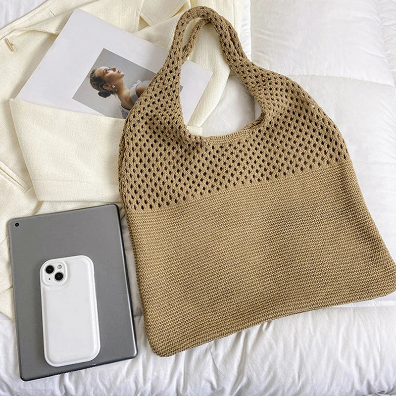Large Capacity Shoulder Bags Fashion Women Hollow Woven Crochet Bag Knitting Handbags Eco Female Shopping Tote