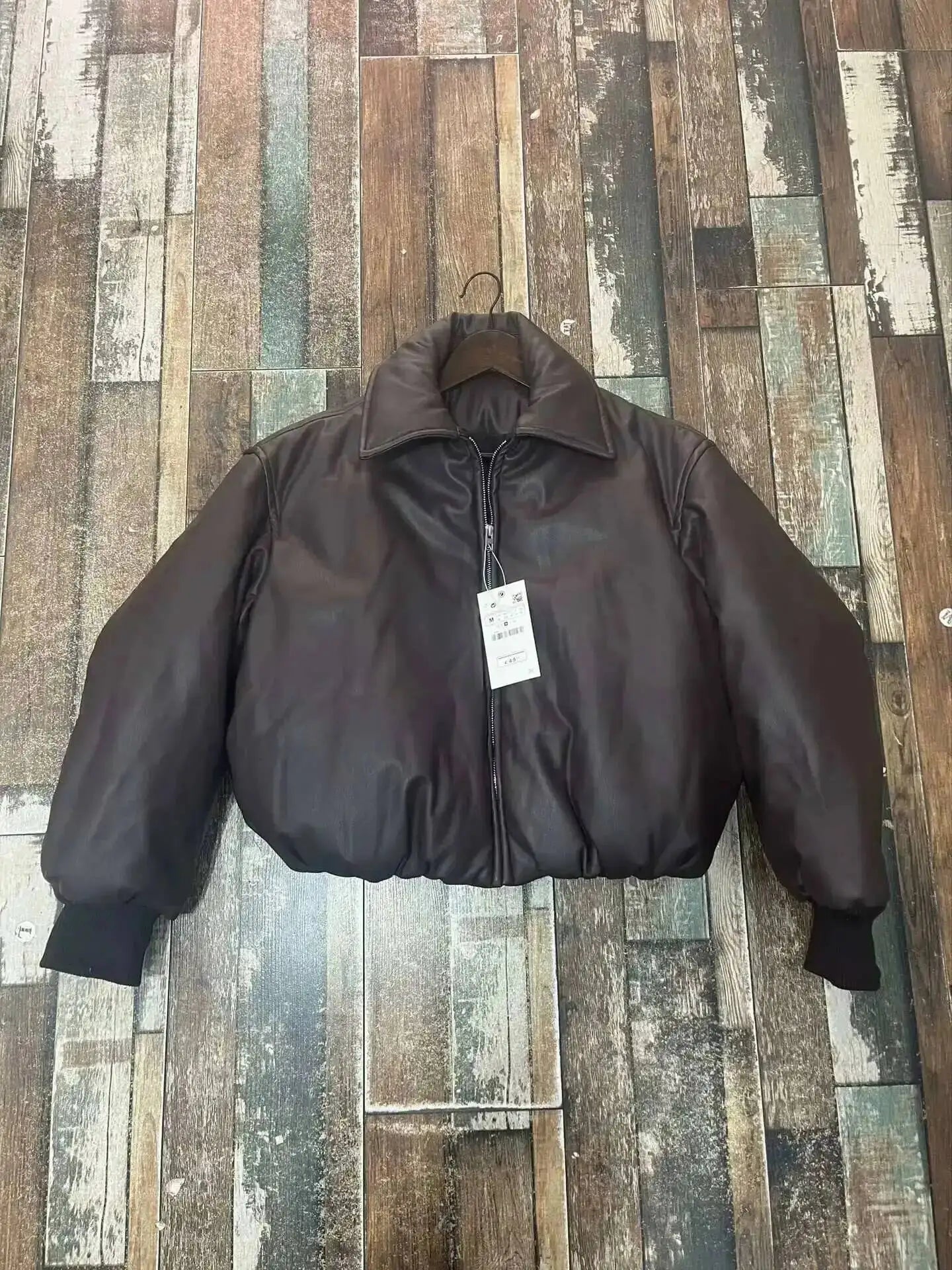 SHENGPALAE Women's Fashion 2026 Autumn Winter New Clothes Solid Color Leather Thicken Warm Female Short Cotton Jacket 5C1437