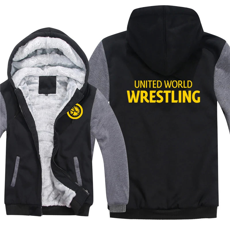 United World Wrestling UWW Men Hoodies Sweatshirts Autumn Winter Warmer Thicken Fleece Fashion Coats Harajuku Top