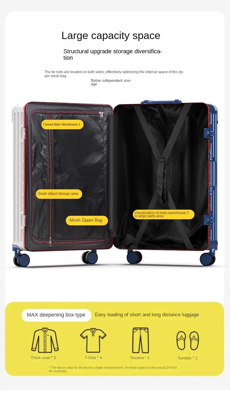 28/30 inch Large-capacity Luggage Lightweight Aluminium Frame Trolley Case 20 inch Can Boarding Zip Model Suitcases on Wheels