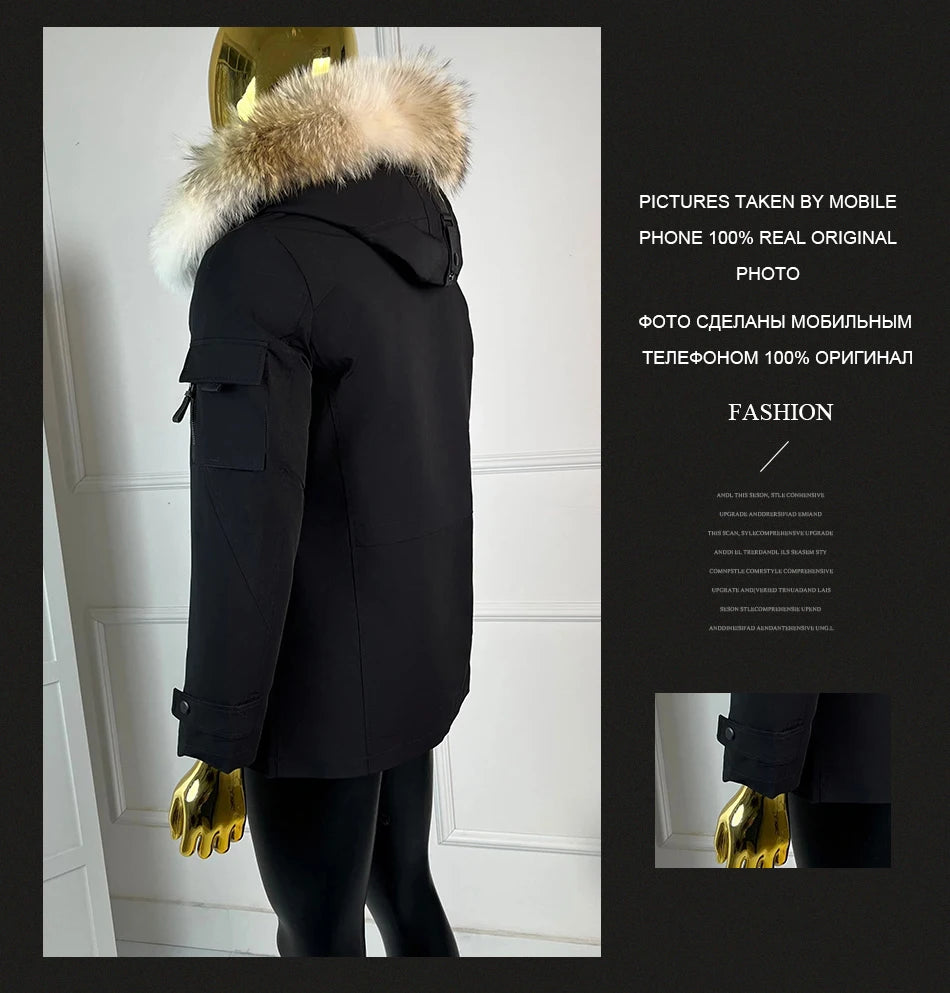 Winter Mens Outerwear Mens Fur Coat Detachable Real Coyote Fur Collar Rabbit Fur Liner Hooded Parka Fashion High Quality