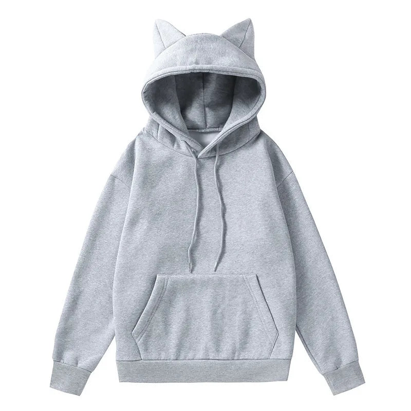 Women's Cat Ear Design Hooded Fleece Sweatshirt Casual Fashion Spring Autumn New Style V-neck Female Clothing  Hoodies Women