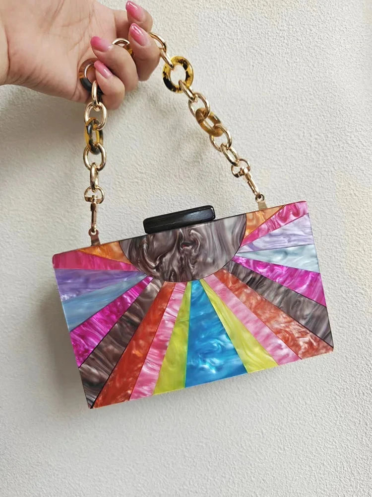 Colorful Striped Women Handbags Acrylic Luxury Party Evening Bag Woman Wedding Cute Box Clutch Purse And Handbag Mini Flap Bag