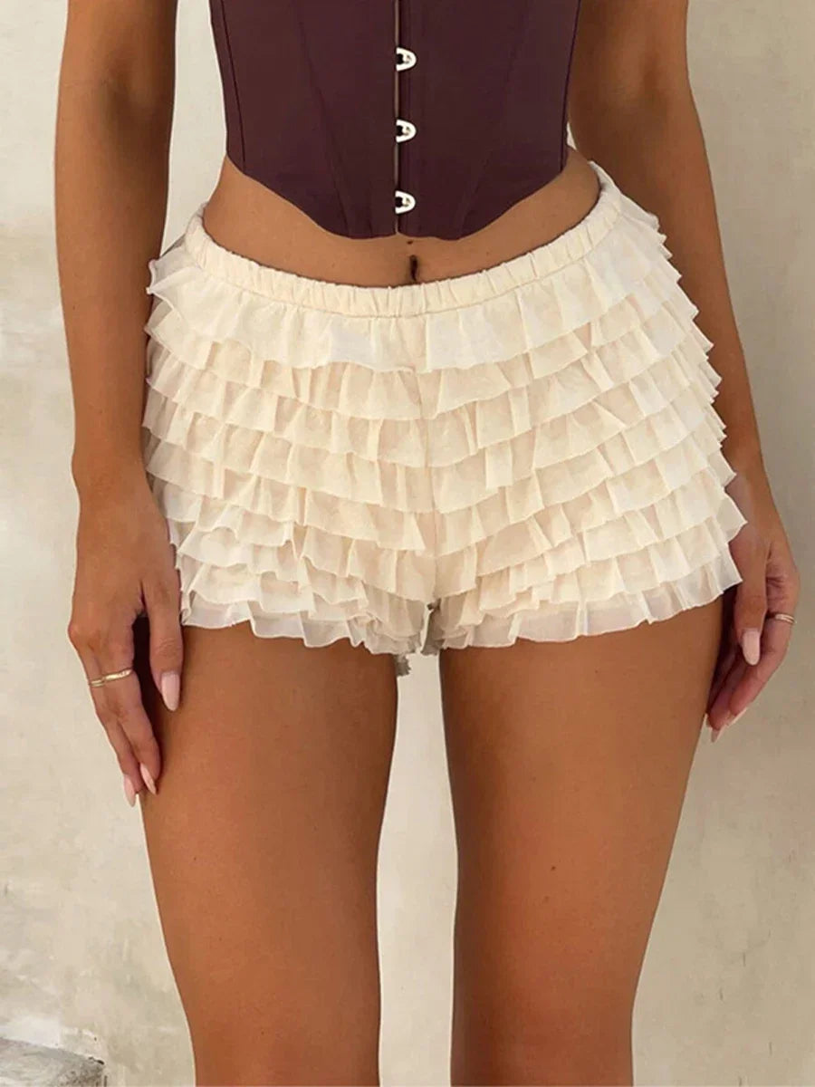 Y2K Aesthetic Shorts Fairycore Ruffles Multi-layers Shorts Loungewear Women High Waist Frilly Bloomers 00s Retro Pumpkin Pants