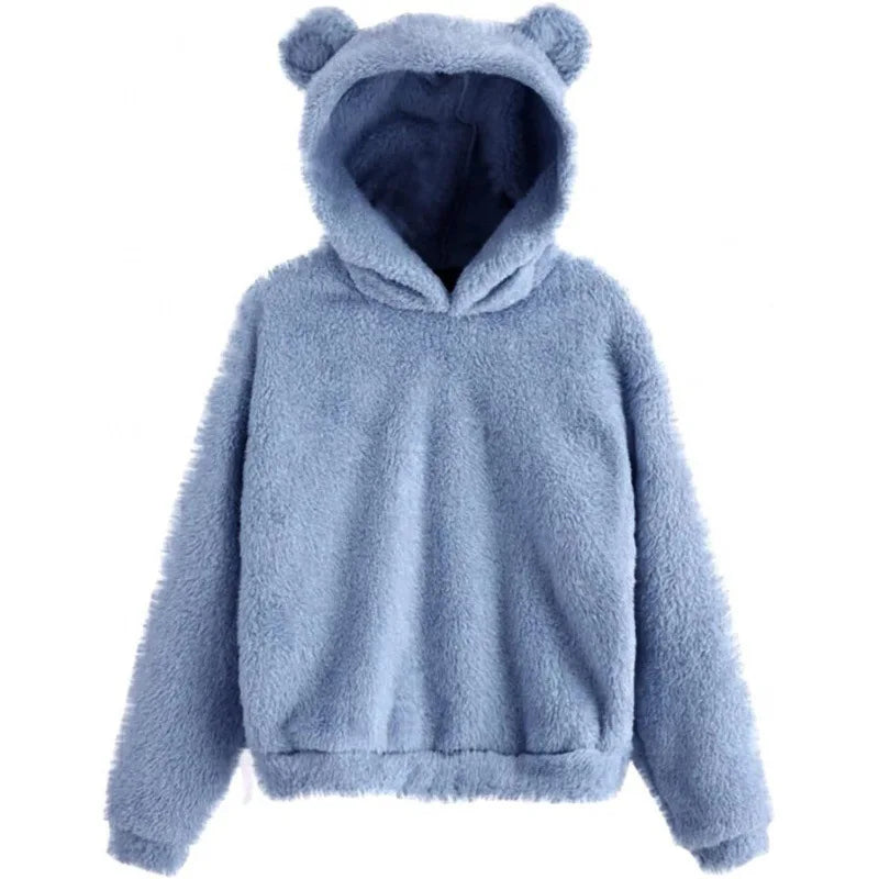 Fall Winter Women's Hoodies Winter Women Long Sleeve Rabbit Ear Hood Sweatshirt Cute Plush Warm Casual Cute Hoodie Tops 2026
