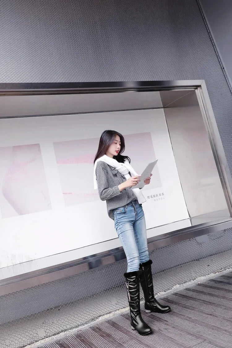 Winter Warm Knee High Boots Women Platform Wedges High Heels Snow Boots Slip on Winter Ladies Shoes White Black Pink 2025