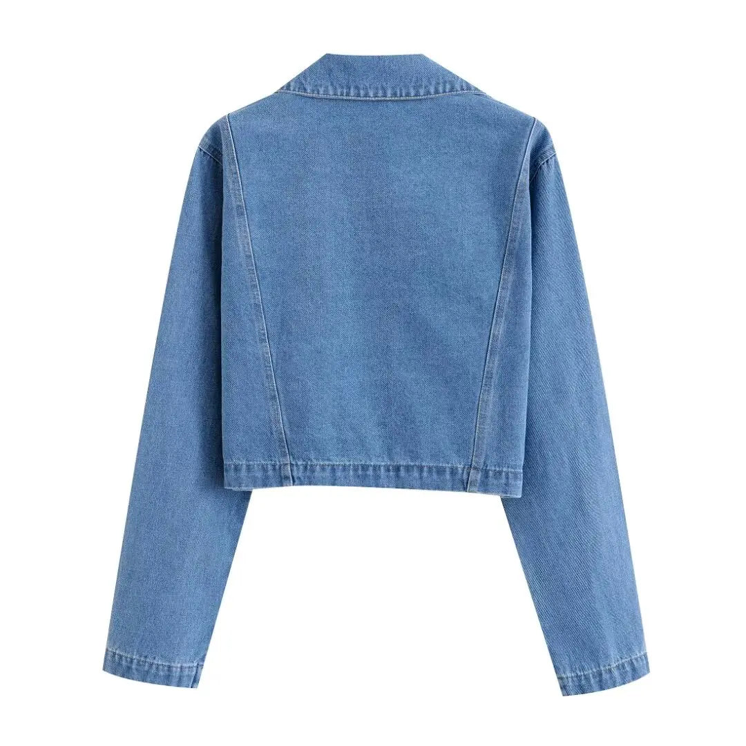 New Women's Clothing With European And American Style, Fashionable, Simple, Casual, Solid Color, Short Denim Shirt Jacket