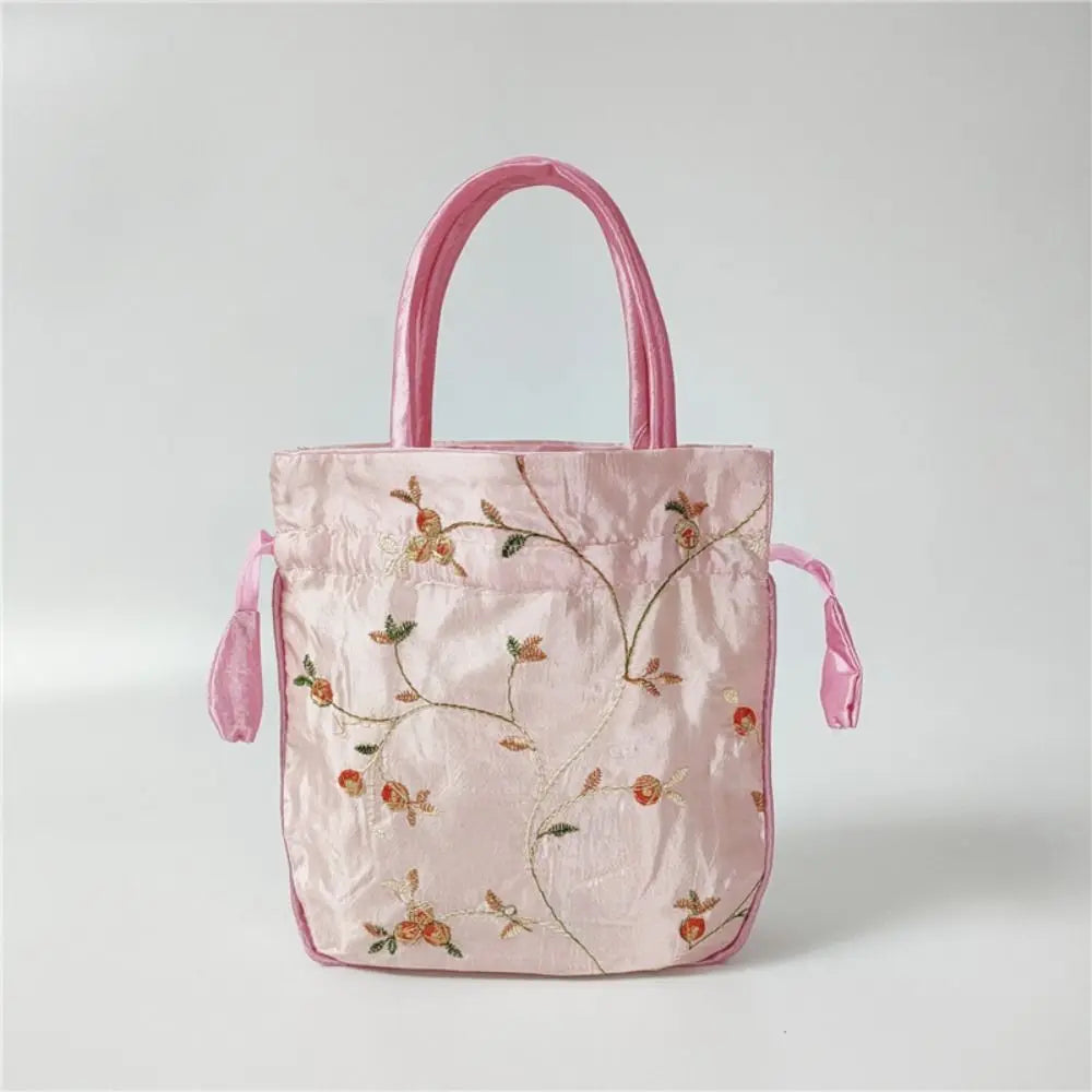 Elegant Ethnic Style Cosmetic Handbag Women Flower Handbags Embroidered Flower Small Bucket Bag National Style Purse Jewelry Bag