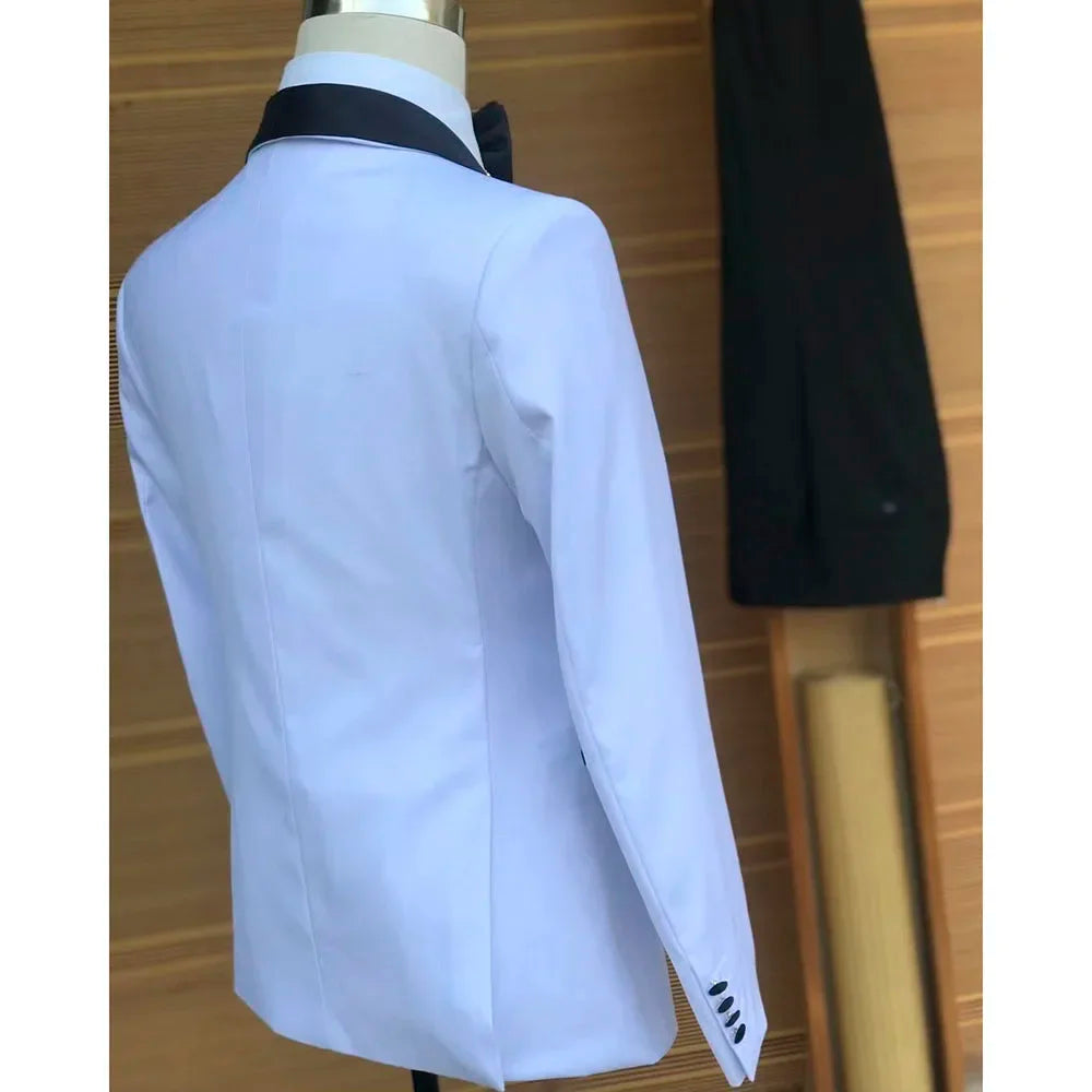 2 Pieces Wedding Tuxedo for Groom with Buckle Slim Fit Men's Suits White Jacket with Black Pants Sets Formal Male Fashion Suit