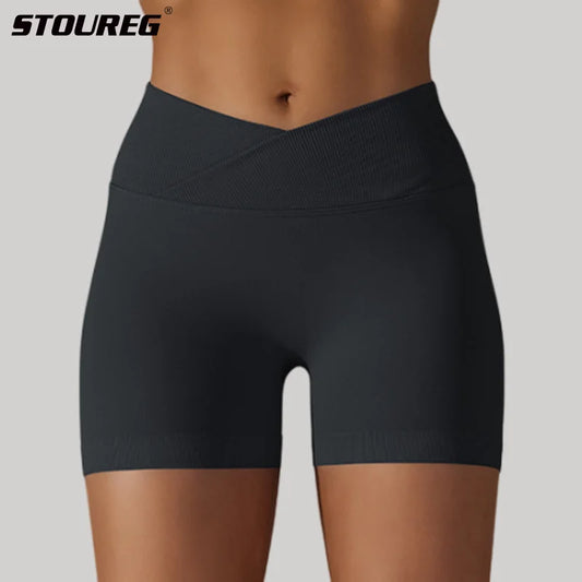(Clearance sale) Women's V-neck waistline yoga shorts, outdoor tight-fitting high-waisted butt-lifting sports pants