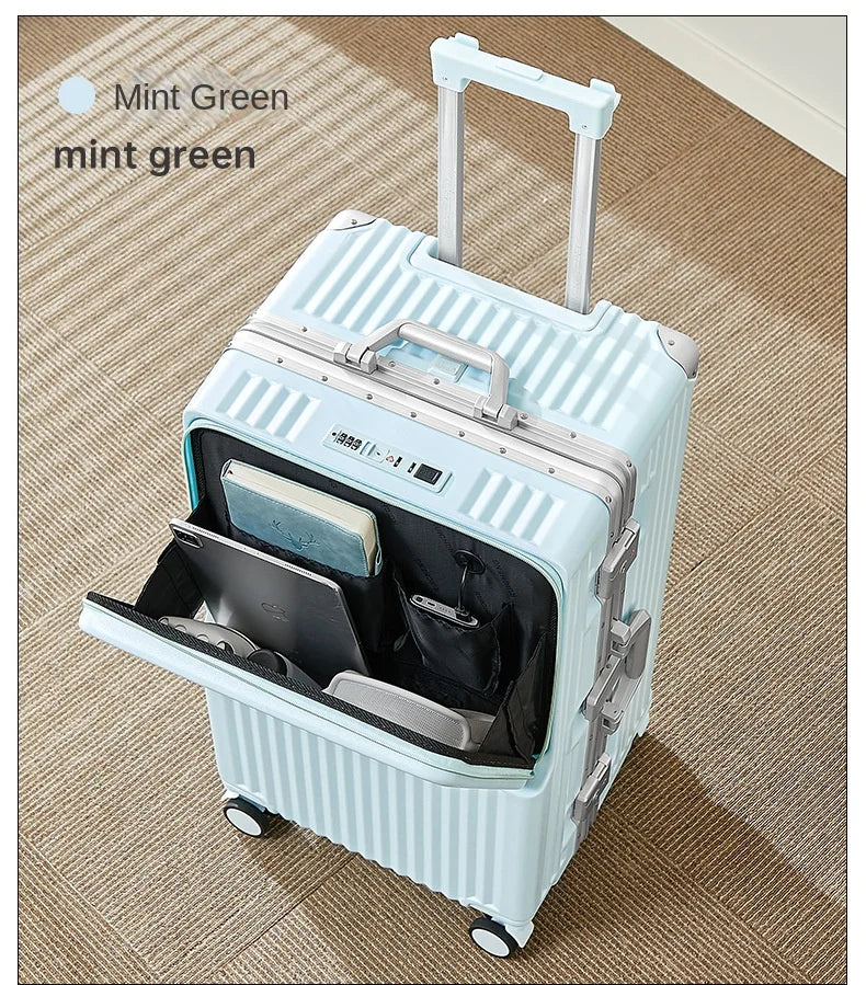 Front Opening Suitcase 20 inch Boarding Box Trolley Case 28/30 inch Luggage Large Capacity Aluminium Frame Suitcase Password Box