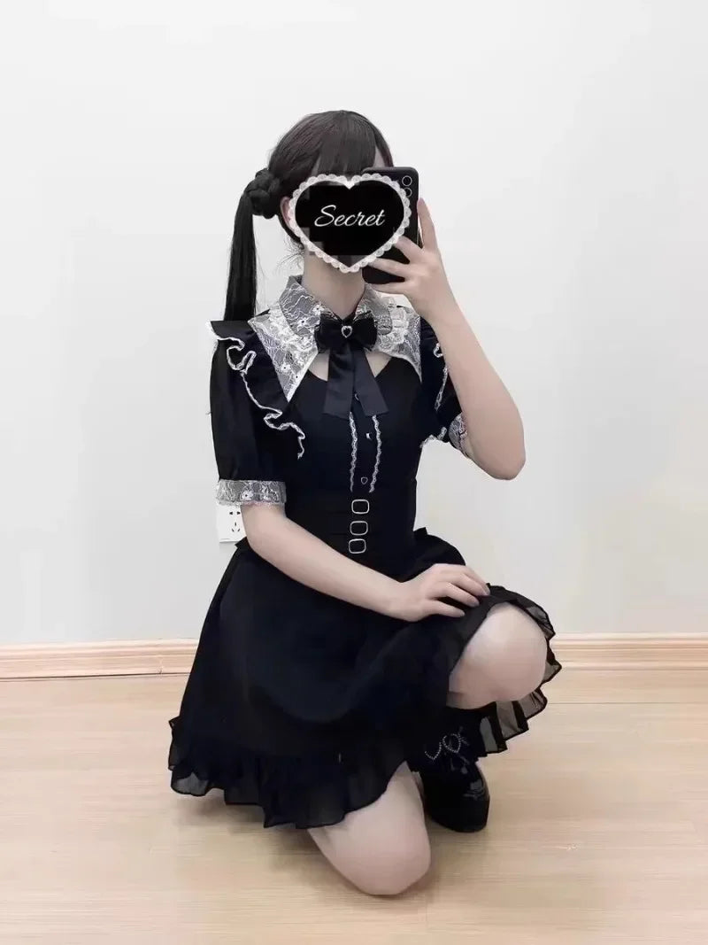 Jirai Kei Cosplay Costume Lolita Dress Blouse Y2K Kawaii Japanese Style Shirt Short Sleeve Pink Sweetheart Girl Halloween Party