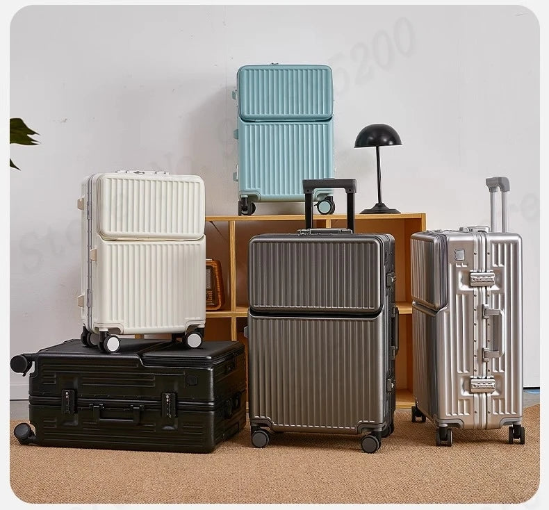 Front-opening Luggage with 24-inch Multi-functional Cup Holder Portable 20-inch Carry-on Suitcase 26-inch Large Capacity