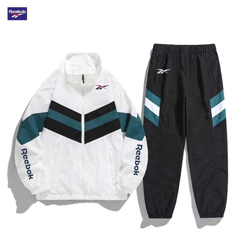 2026 New Skechers Men's Autumn Jacket Set with Fashionable Stripes and Plaid Collar, Spring-Autumn Sporty Casual Windproof Jacke
