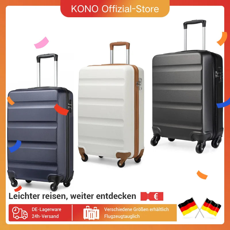 KONO Hardshell Case with 4 spinner wheels and number combination lock, light suitcase, hand luggage, 55/66/75 cm